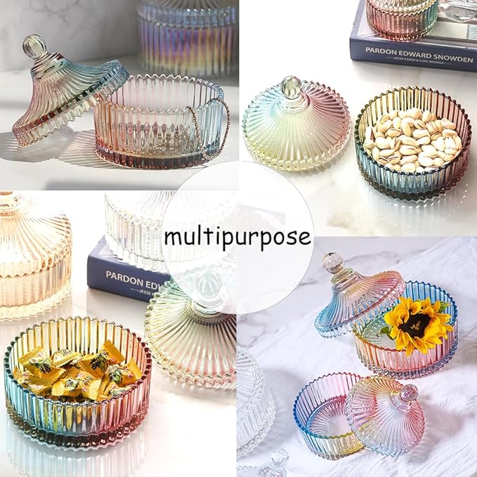 Ultra Soft Powder Puff and Rainbow Container 3.3" High Density Velvet Dusting Washable Reusable Powder Puff,Body Powder Puff and Glass Jar Holder Loose Powder Box with Puff(Multi-Color)