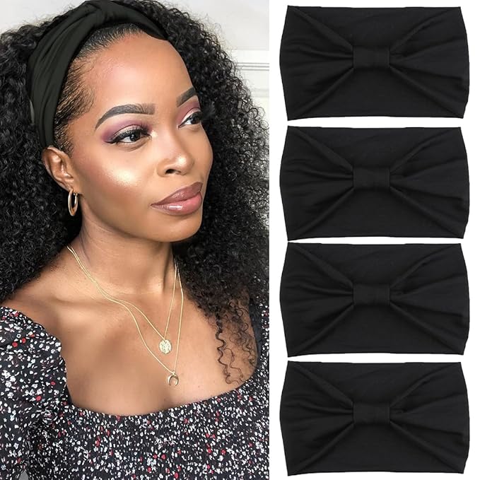 Kachanaa 4 Pack Wide Headbands for Women Elastic Knotted Yoga Sport Workout Headbands Turban African Head Wraps Hair Accessories