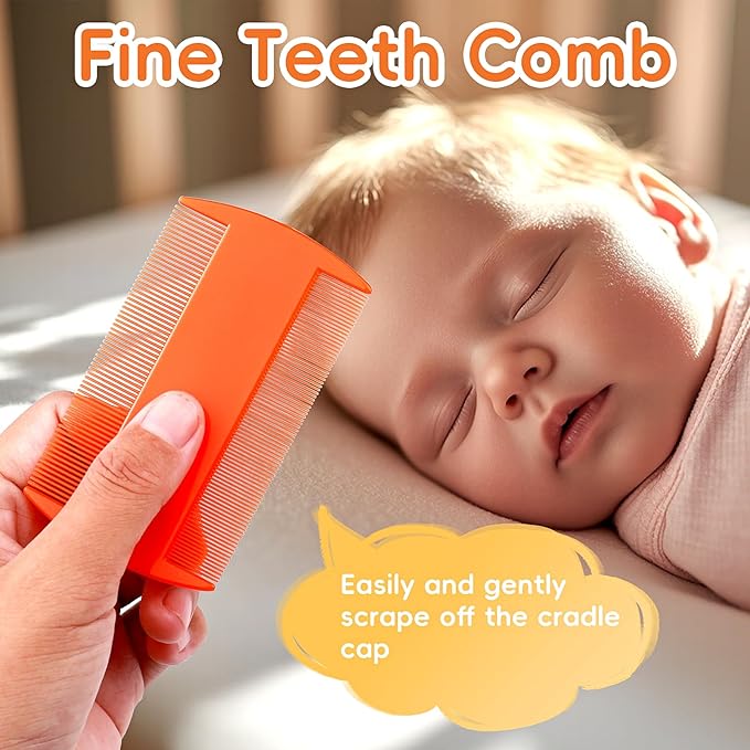 Cradle Cap Brush for Babies, Baby Bath Essentials with Silicone Scrubber Bath Sponge Dual-Sided Comb for Newborns Toddlers Boys Girls (Orange, Set of 5)