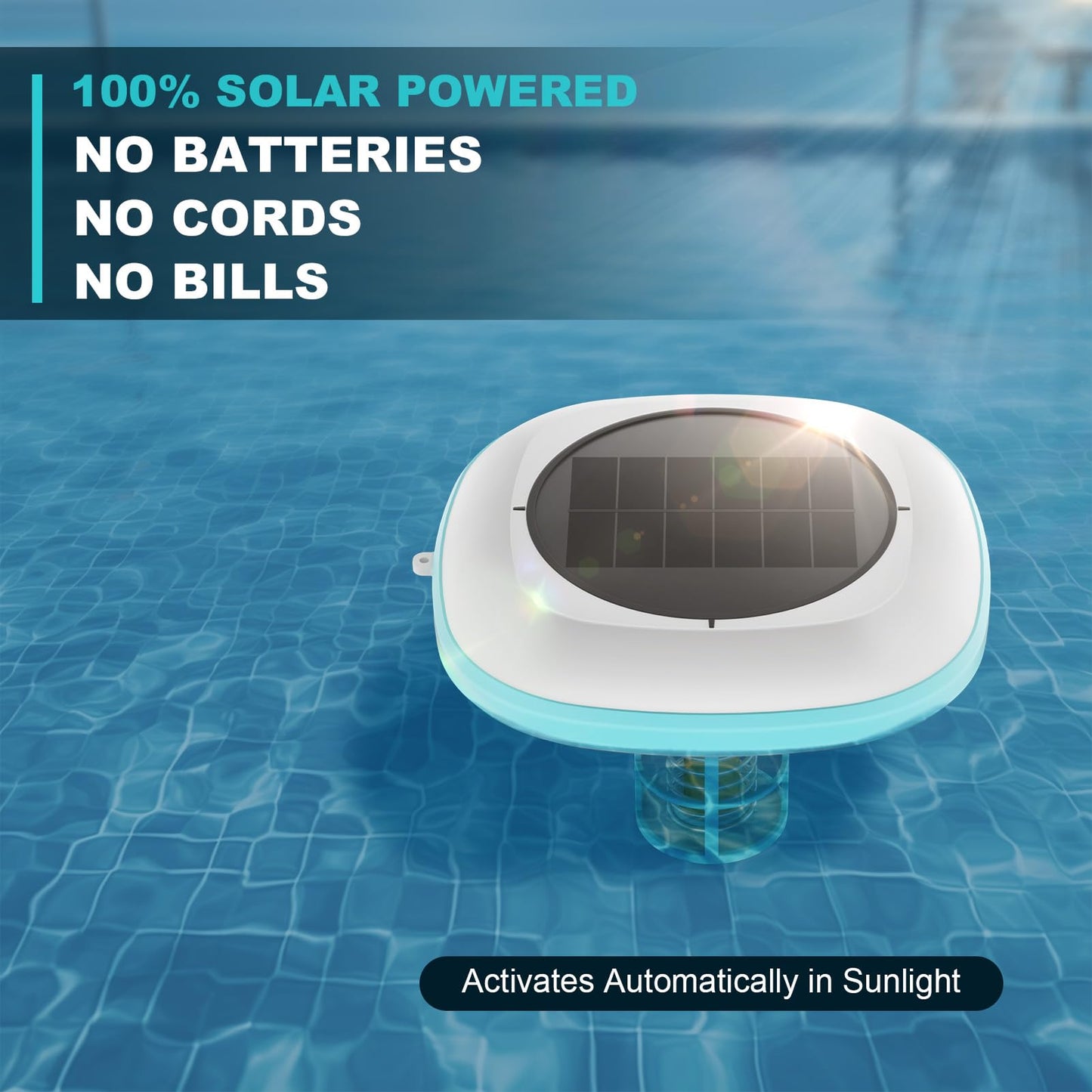 Paxwrenx Solar Pool Ionizer for Inground and Above Ground Pools, Up to 45,000 Gal - Heavy Duty 1lb Copper Anode, Reduces Chlorine & Maintenance, Saltwater Compatible Water Clarifier, Lake Blue
