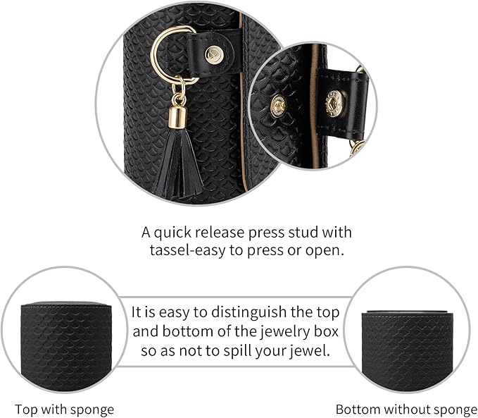 VLANDO Travel Jewelry Case for Women, Travel Essential, Travel Must Haves Jewelry Travel Organizer for Girls, Gifts for Travelers Couples Mom Friends - Black