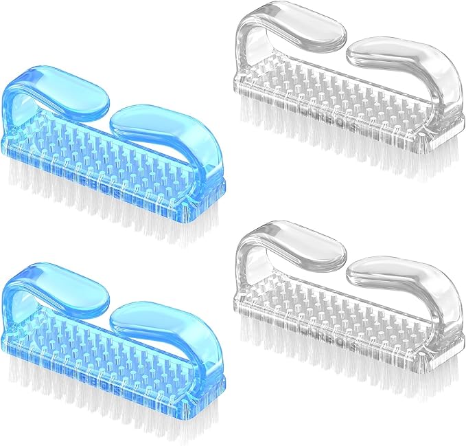 Handle Grip Nail Brush, Hand Fingernail Brush Cleaner Scrubbing Kit Pedicure for Toes and Nails Men Women (4 Pack) (Color-7)