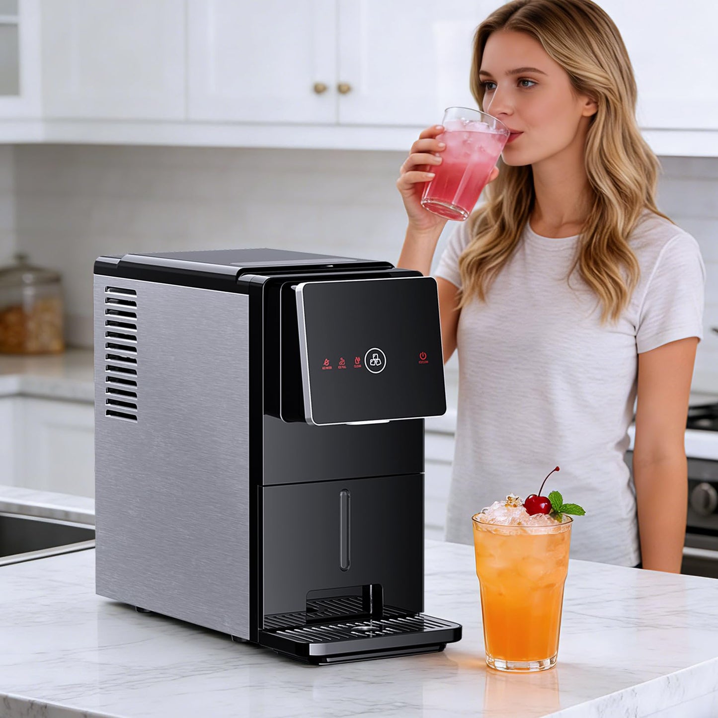 Antarctic Star Countertop Nugget Ice Maker, Self-Cleaning Portable Ice Machine, 33 lb/24H, 1.8L Water Tank, 1.5 lb Ice Storage, Touch Screen & Auto Ice Drop, for Home/Office/Kitchen