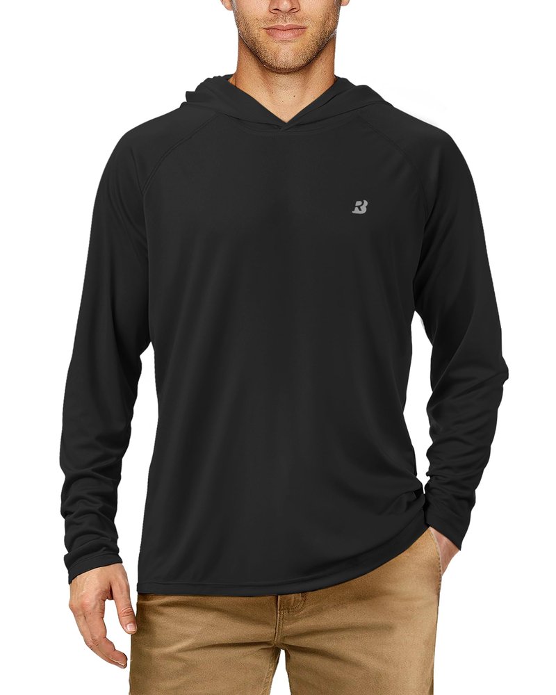 Roadbox Men's UPF 50+ Sun Protection Hoodie Shirt Outdoor UV Long Sleeve Fishing Shirts for Workout Running Swimming Hiking