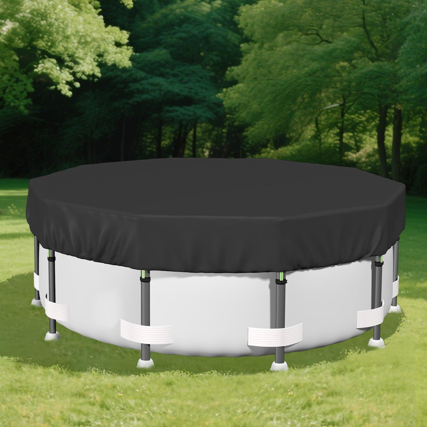 SAFANA 12FT New Pool Covers for Above Ground Pools, Round Swimming Pool Cover [Upgrade 420D Thicker] Protective Leaf Cover with Reflective Strip, Tear Resistant Durability Fabric, UV Resistance, Black