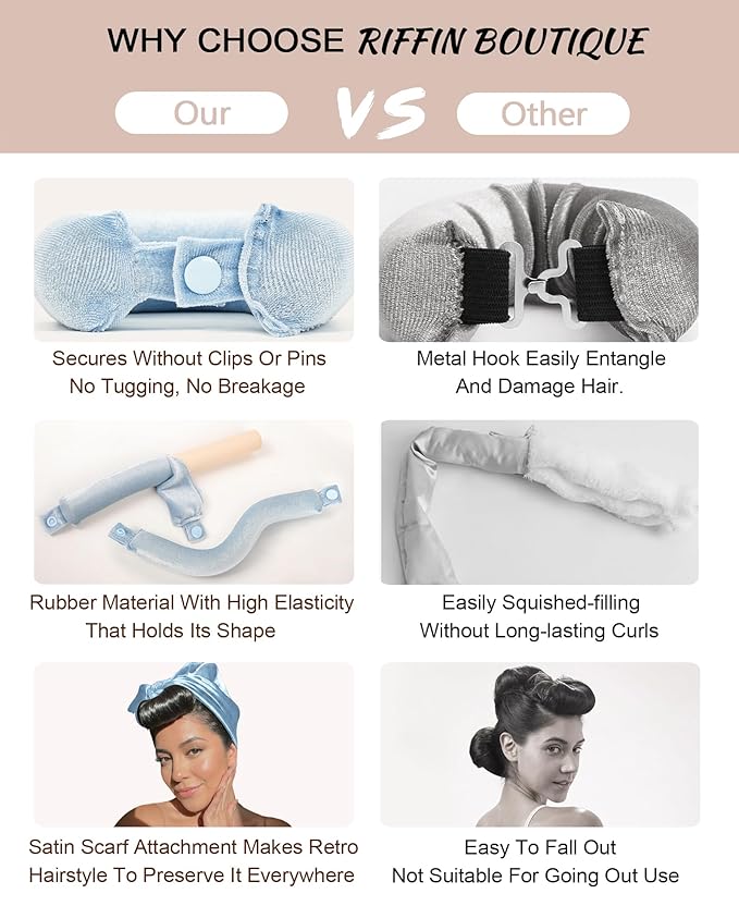 Littles Heatless Curls Overnight Rods No Heat Hair Curlers to Sleep in Foam Soft Hair Rollers for Short & Long Hair Blowout Look, Heatless Flexible Curling Rod Set with Satin Wrap for Sleeping
