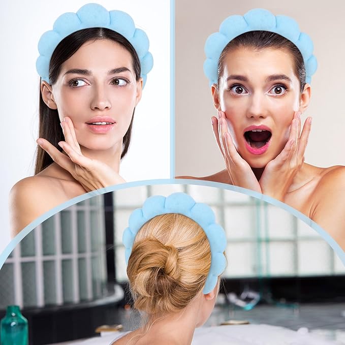 Women Spa Headband, Blue - Soft and Comfortable Headband for Washing Face, Makeup Removal, Yoga, Sports, Skincare, Hair Accessories for Women and Girls