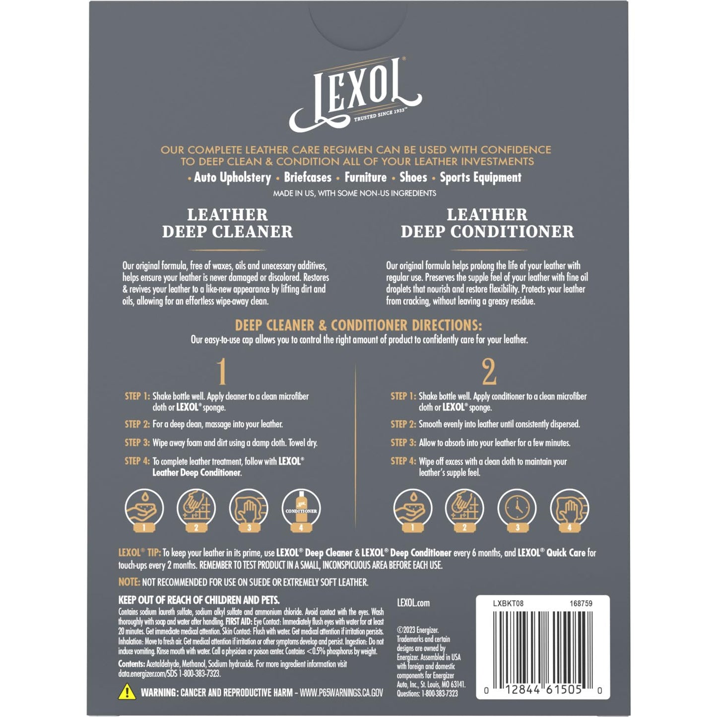 Lexol Leather Conditioner and Cleaner Kit by Lexol, Use on Furniture, Car Interiors, Shoes, Handbags, Includes 2 Application Sponges, Two-Step System, 8 oz Each