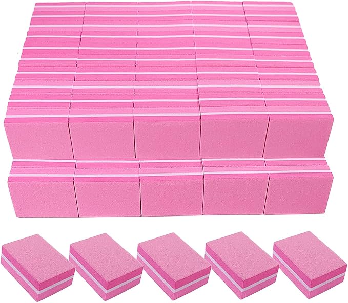 180/240 Grit Nail Buffers (100 Pack), mini Buffer Block Nail File for Acrylic Nails and Natural Nails, Professional Nail Buffer Block Bulk Buffing Blocks for Nail Buff Manicure File Blocks Set Pink