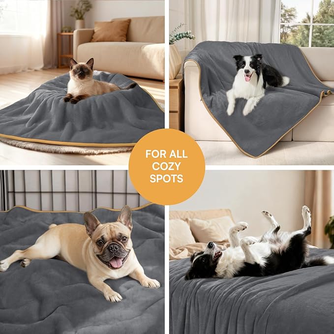 Luciphia Waterproof Pet Blanket, Liquid Pee Proof Dog Blanket for Sofa Bed Couch, Reversible Sherpa Fleece Furniture Protector Cover for Small Medium Large Dogs Cats, Grey+Beige X-Large（85" x 57"）