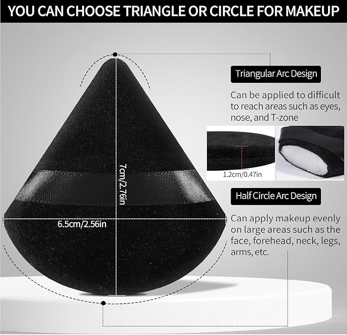 Pimoys 6 Pcs Powder Puff, Face Soft Triangle Makeup Puff Velour Makeup Sponge for Loose Powder (Black)
