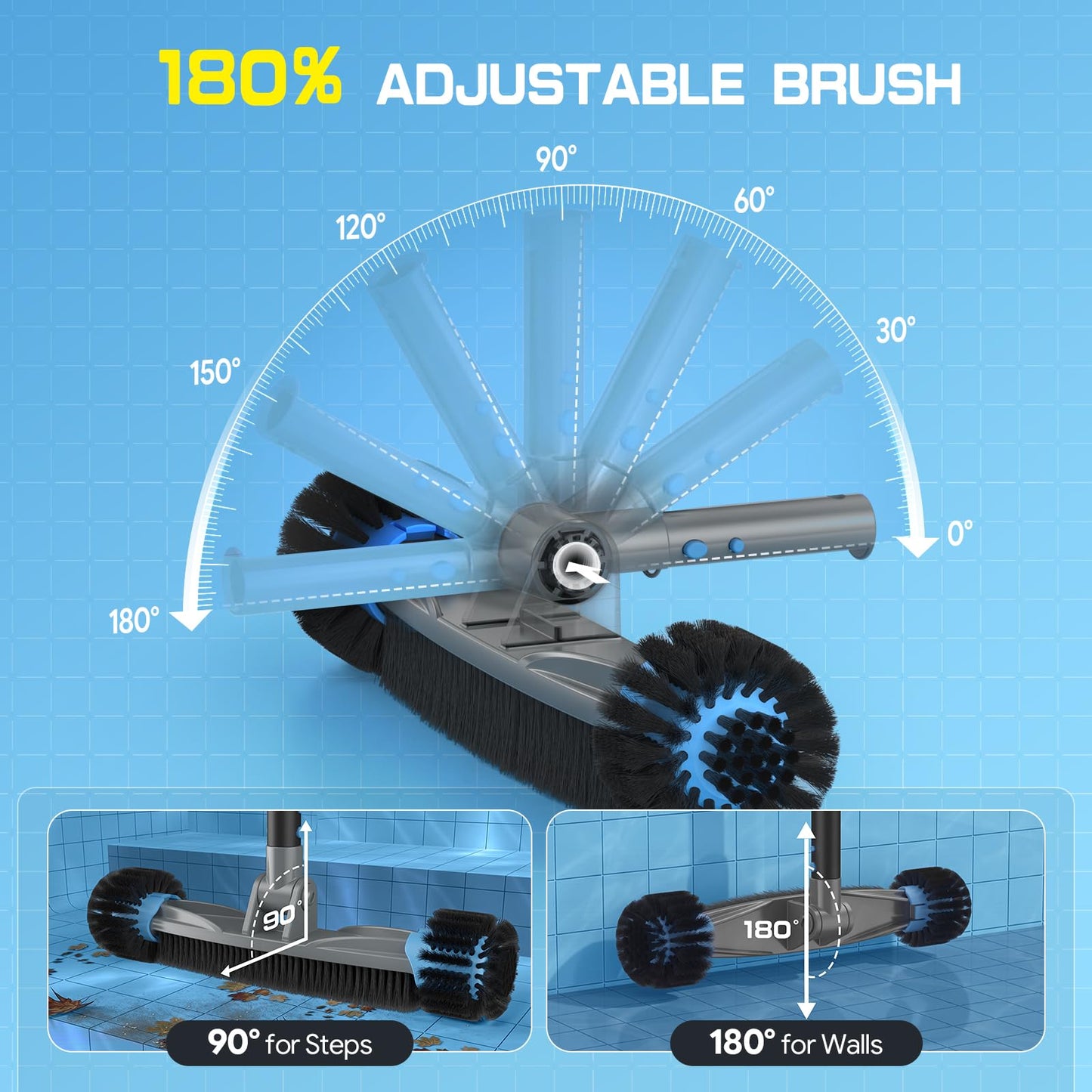 UIRWAY 4-in-1 Deluxe Swimming Pool Cleaning Kit - Includes Detachable Pool Brush, Heavy Duty Deep Leaf Skimmer Net, Fine Mesh Net, Extendable Aluminum Pole for Inground & Above Ground Pools Cleaning