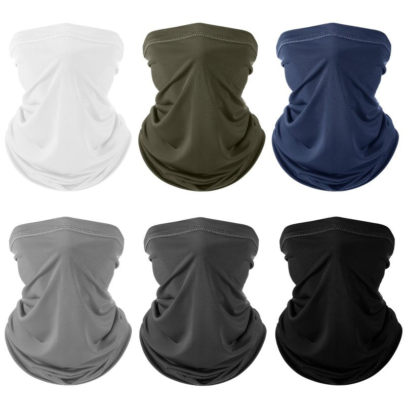 Geyoga 6 Pieces Summer UV Protection Cooling Neck Gaiter Face Clothing Neck Gaiter Mask Scarf Sunscreen Breathable Bandana(Dark Color)