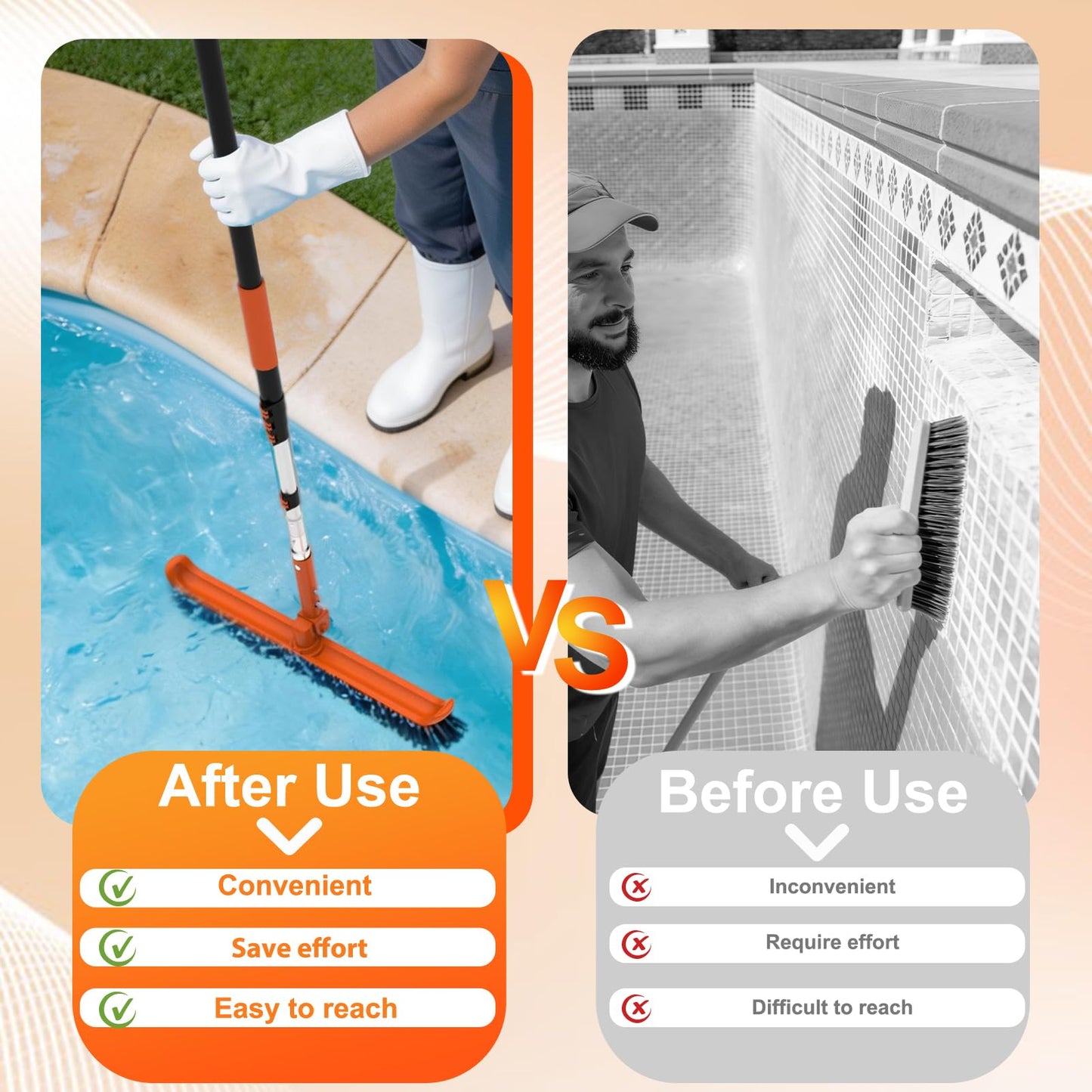 LAANPOLE 4-in-1 Pool Brush with Pole, Heavy Duty 18" Pool Brush Head, 5" Stainless Steel Brush and Hand-Held Pool Scrub Brush for Inground & Above Ground Pools, Pool Scrubber Brush with 16FT Pole