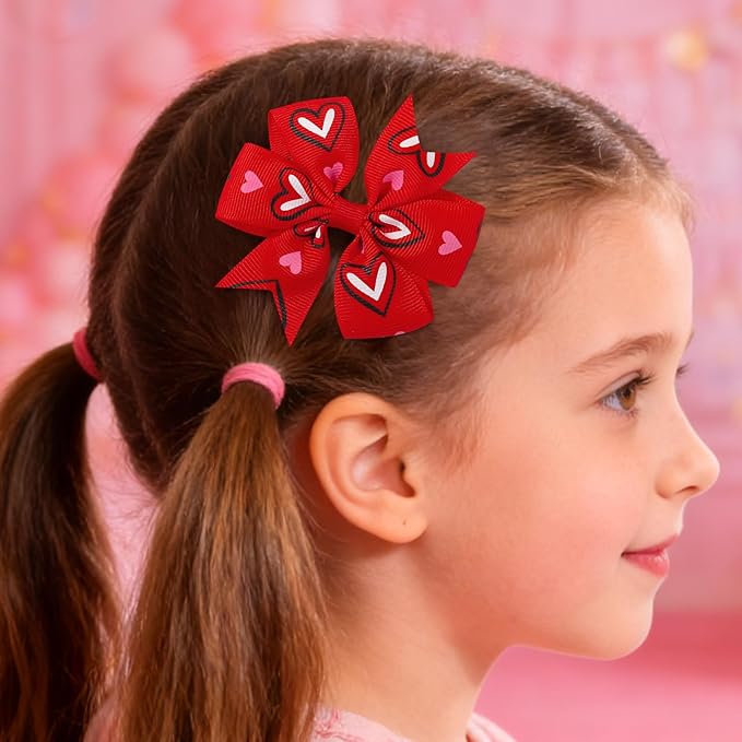 choicbaby 20pcs Valentines Hair Bows Toddler Girls Hair Clips 3＂Grosgrain Ribbon Baby Bow Clips Valentines Love Heart Pattern Bows with Alligator Clips Hair Accessories for Toddler Girls Baby Kids