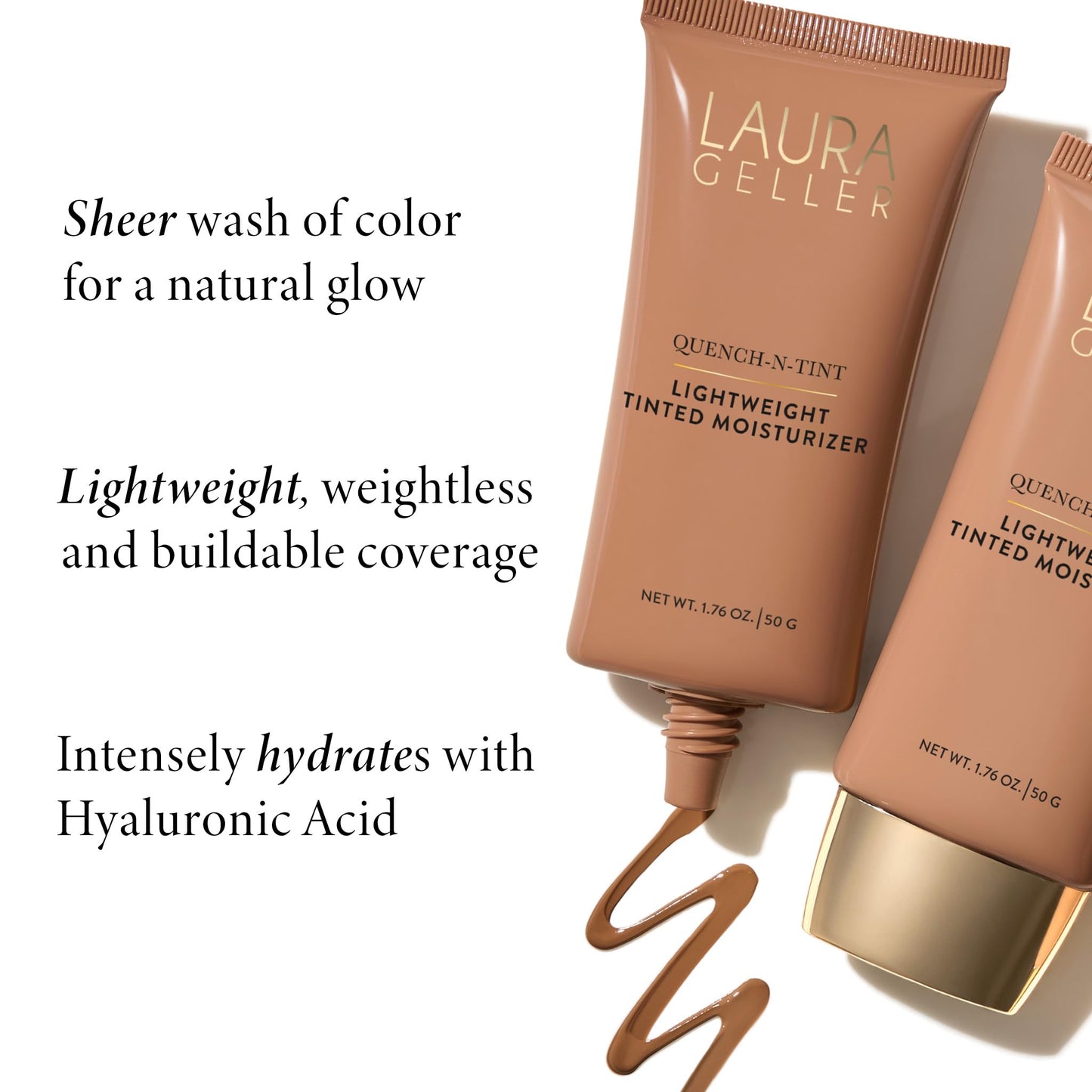 LAURA GELLER NEW YORK Quench-n-Tint Tinted Moisturizer - Sheer to Light Buildable Coverage - Natural Glow Finish - Lightweight Formula with Hyaluronic Acid, 03 Light/Medium
