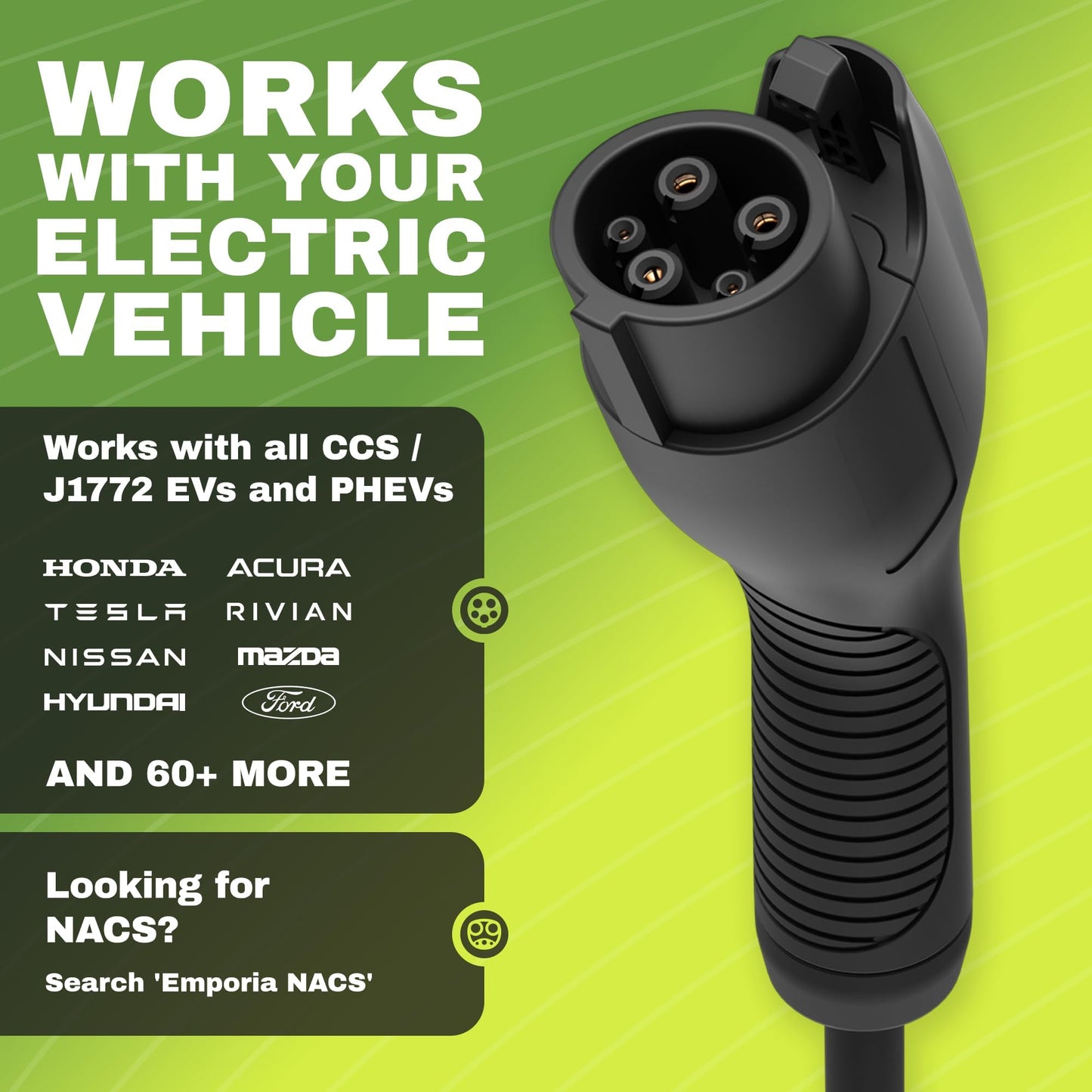 EMPORIA Level 2 EV Charger w/ J1772 Connector — 48 Amp, 240V WiFi Enabled Electric Vehicle Charging Station, 25ft Cable, NEMA 14-50, Black