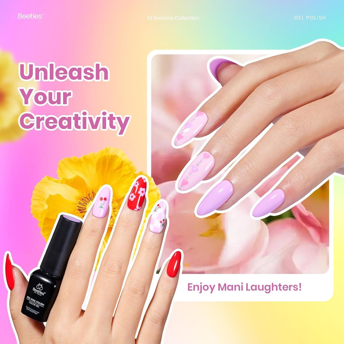 Beetles Spring Gel Polish Set - 36 Colors Pastel Neon Rainbow Bright Color Gel Polish Set with Base Coat Glossy Matte & Glitter Top Coat Pink Red Yellow Manicure Vivid Whimsy Summer Gifts for Women