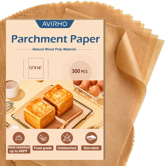 300 Pcs Unbleached Parchment Paper Sheets, 12x16 Inch Precut Baking Paper for Baking Sheet, Non-Stick Parchment Paper for Baking, Oven, Air Fryer, Grilling, Steaming, Cookies, Bread, Cake
