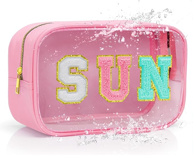 Graduation Gifts Clear Sunscreen Bag Pouch for Beach Bag,Waterproof Sun Makeup Bag Beach Toiletry Cosmetic Bag Preppy Beach Summer Vacation Essentials Bag