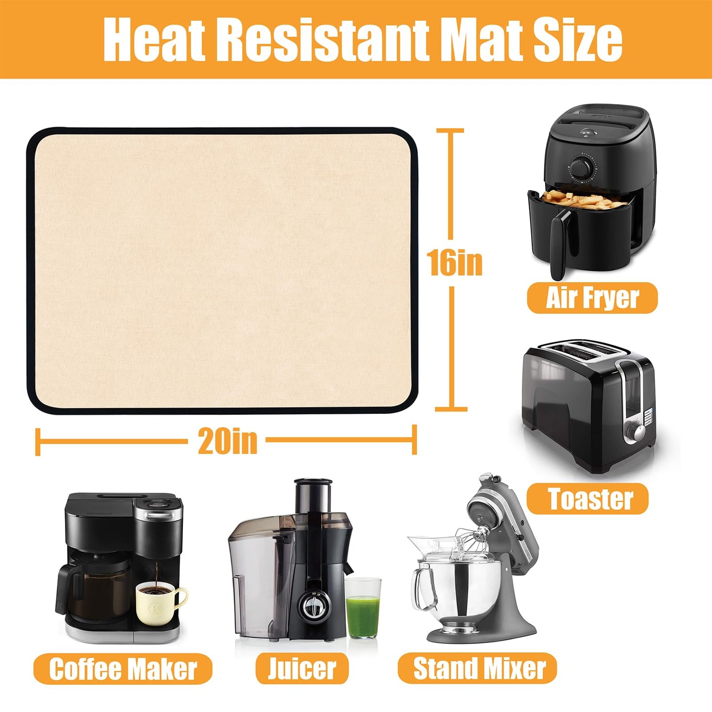 Amerbro Heat Resistant Mats for Countertop - Fireproof 16x20in Heat Resistant Mats for Air Fryer - Kitchen Countertop Protector for Air Fryer, Coffee Maker, Stand Mixer, Toaster, Oven 2PCS - Khaki