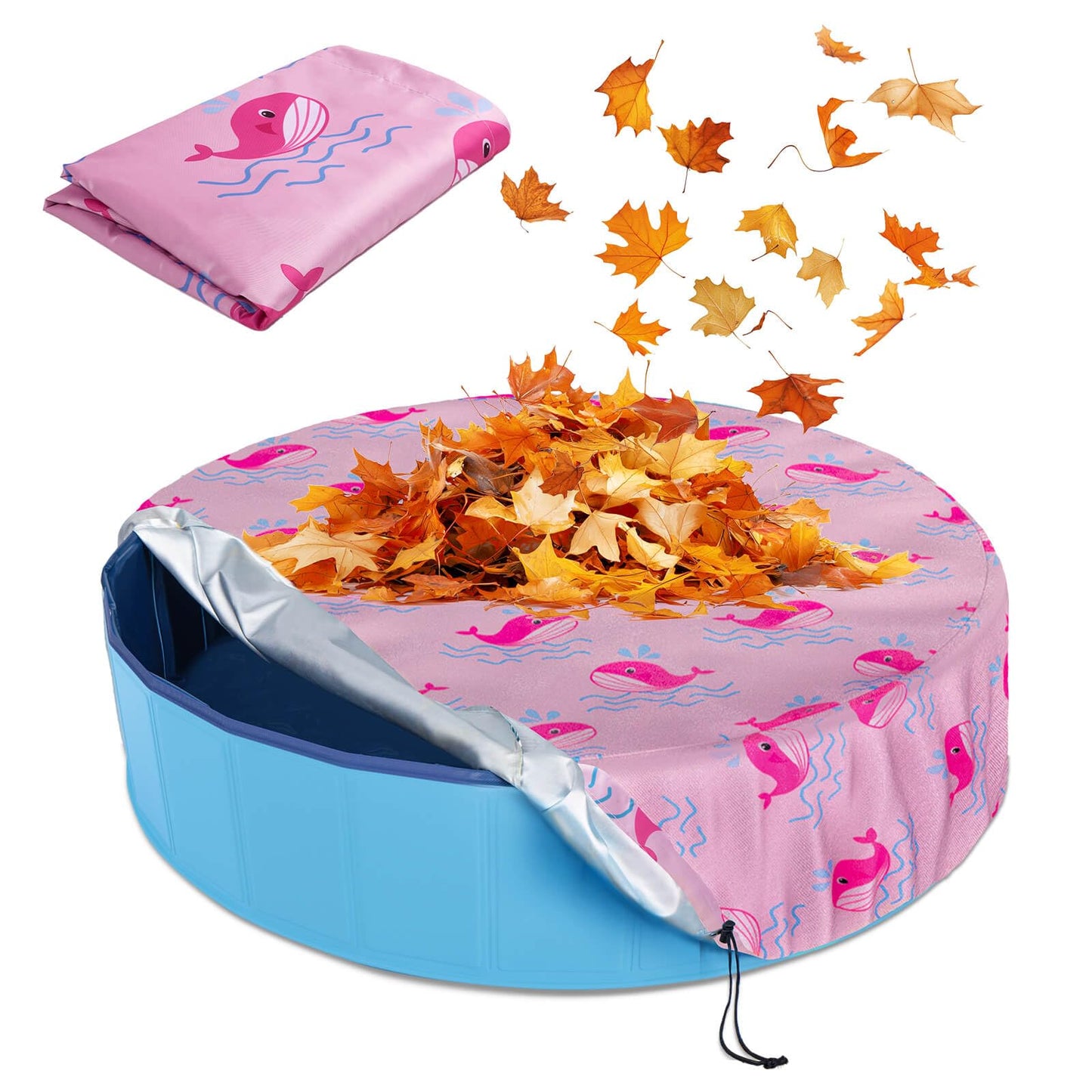 Ladadee Foldable Dog Pool Cover – Waterproof Round Pet Dog Kiddie Bath Tub Lid Cover, Fit for 32/48/63 Inch Pools, Outdoor Portable Puppy Pool Accessories with Drawstring