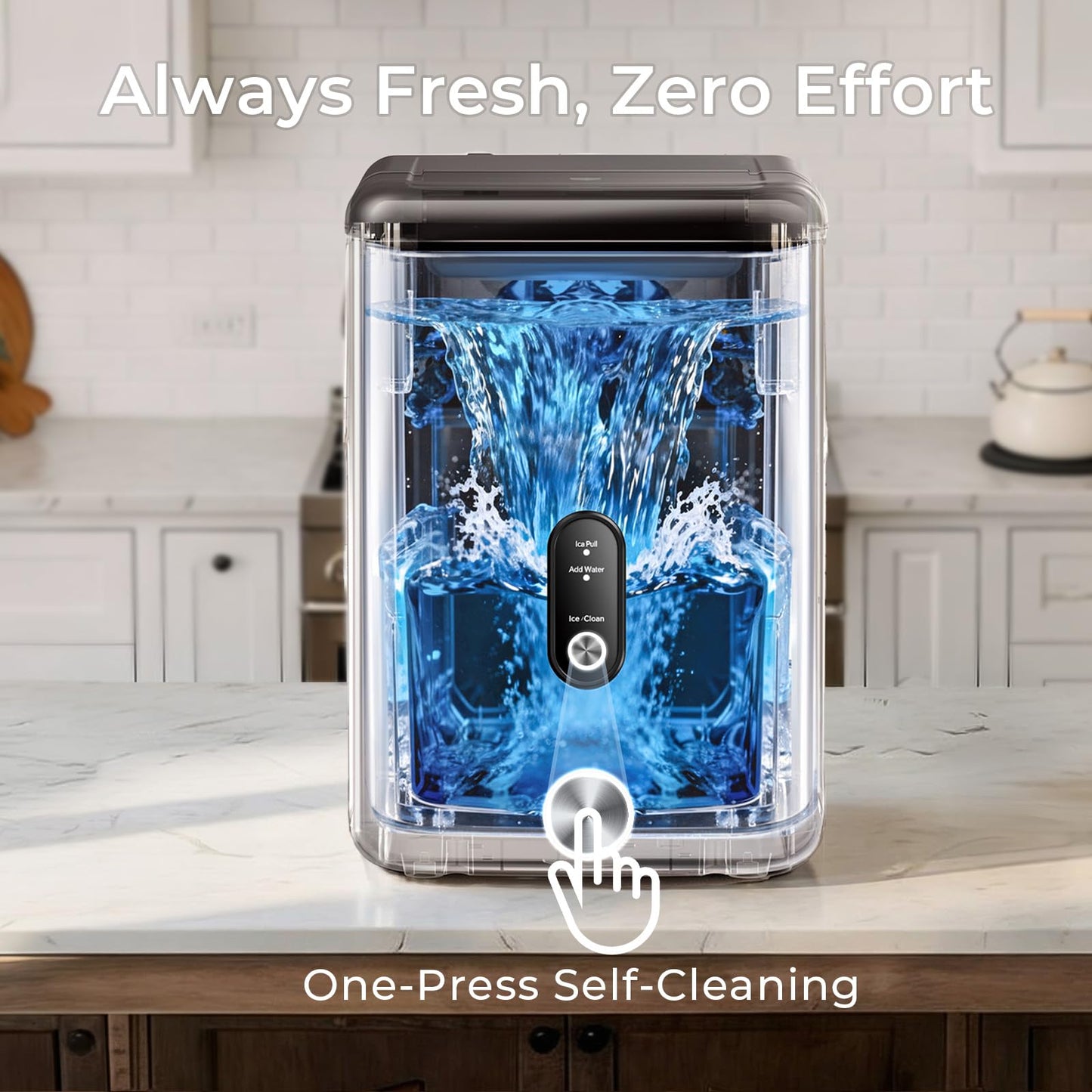 ipolo Nugget Ice Maker Countertop: 33lb/Day, Self-Cleaning, Black Stainless Steel, Portable, Soft Chewable Pebble Ice Machine for Home Kitchen, RV & Office