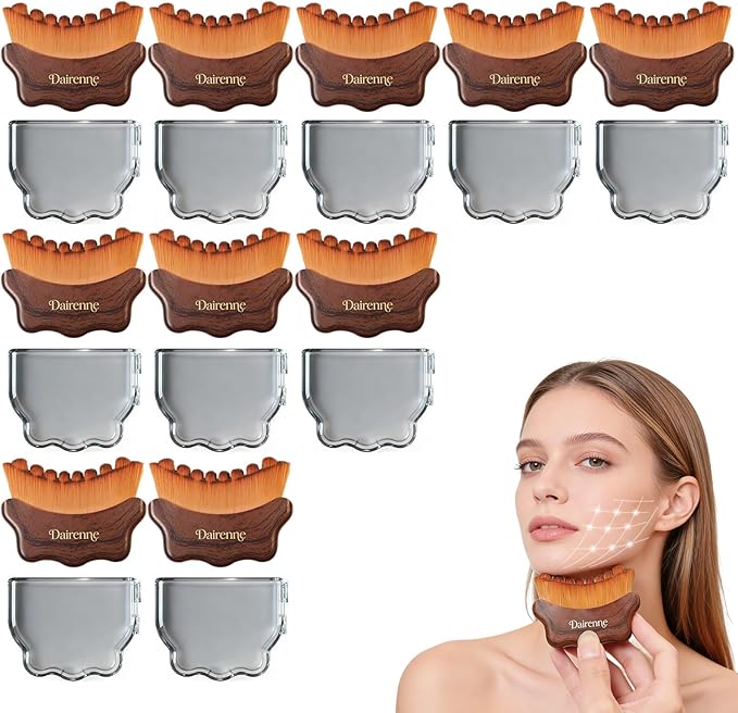 Lymphatic Contour Face Brush - Facial Sculpting & Anti-Puffiness Tool | Ultra Soft Dry Brush for Jawline Massage & Lymphatic Drainage | Ergonomic Design (Brown, 10pc)