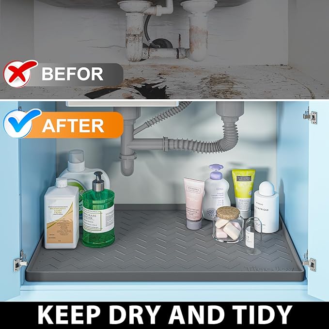 TigeJoy 22" x 19" Under Sink Mats for Kitchen Waterproof, Leak-Proof Silicone Mat Sink Protector and Cabinet Liner, Kitchen Essentials Organizer and Storage, Boot or Shoe Tray, Pet Feeding Mat