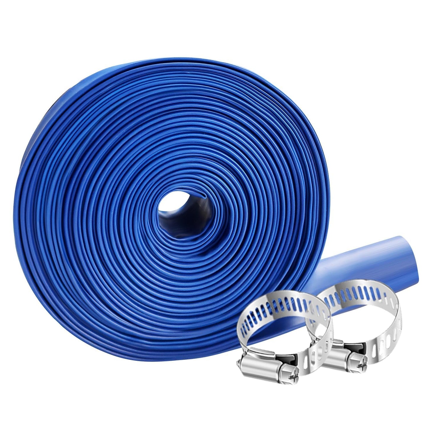 YASHINE PVC HOSE 2"*50ft, Pool Backwash Hose, Heavy Duty Reinforced Blue PVC Lay Flat Water, For Swimming Drain Pools and Clean Filters, with 2 Clamp