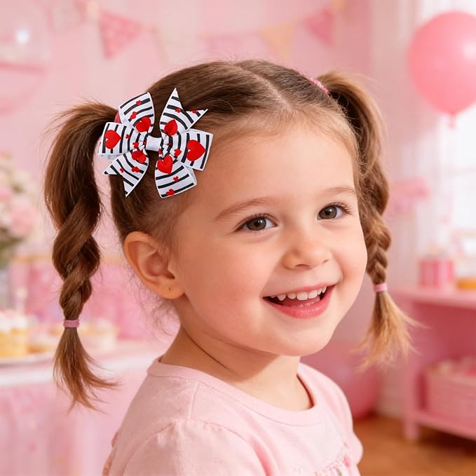 choicbaby 20pcs Valentines Hair Bows Toddler Girls Hair Clips 3＂Grosgrain Ribbon Baby Bow Clips Valentines Love Heart Pattern Bows with Alligator Clips Hair Accessories for Toddler Girls Baby Kids