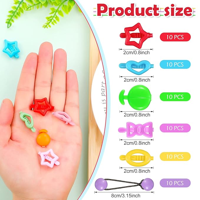 60 Pcs Self Hinge Hair Barrettes Set with Assorted Ball, Bubble, and Ponytail Holder Hair Accessories for Girls - Plastic Hair Clips and Elastic Hair Ties for Toddlers