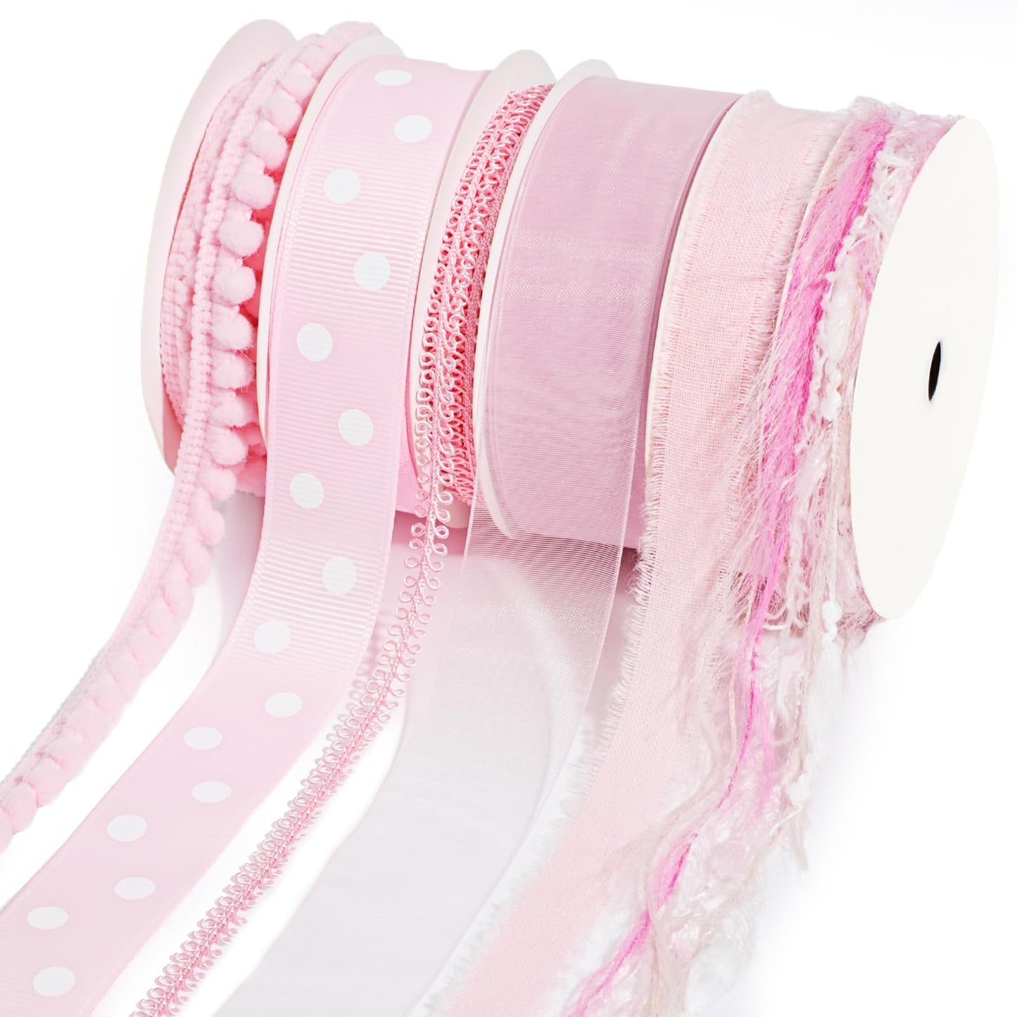 LaRibbons Pink Ribbons for Crafts 6 Rolls 27.5 Yards Total Thin Pink Ribbon for Baby Shower Sewing Gift Wrapping Clothing Trim Party and Home Decor