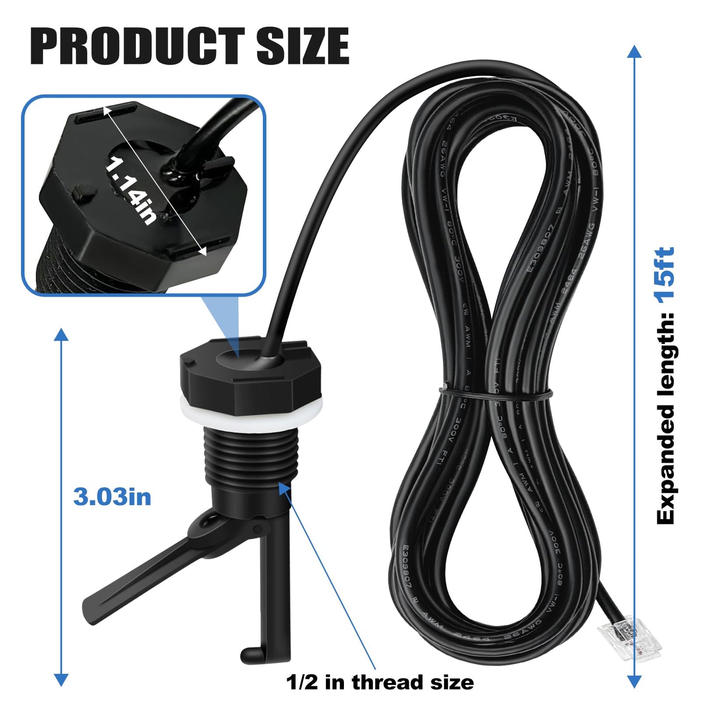 GLX-FLO-RP Flow Switch for Hayward Goldline Aquarite Salt Systems - Pool Flow Sensor with 15ft Cable - Replaces GLXFLORP - Protects Salt Cell & Chlorine Generator