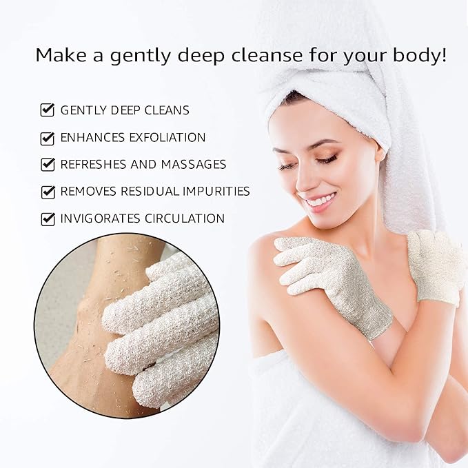 Evridwear Exfoliating Dual Texture Bath Gloves for Shower, Spa, Massage and Body Scrubs, Dead Skin Cell Remover, Gloves with Hanging Loop (1 Pair Light)