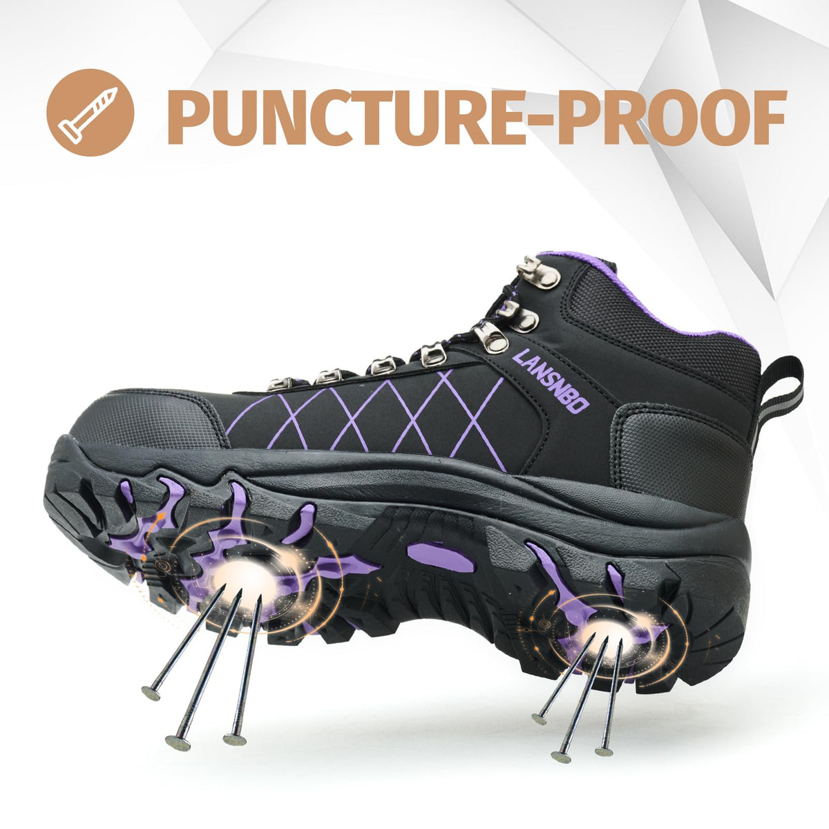 LANSNBO Waterproof Steel Toe Work Boots for Women Wide Width (Purple-9)