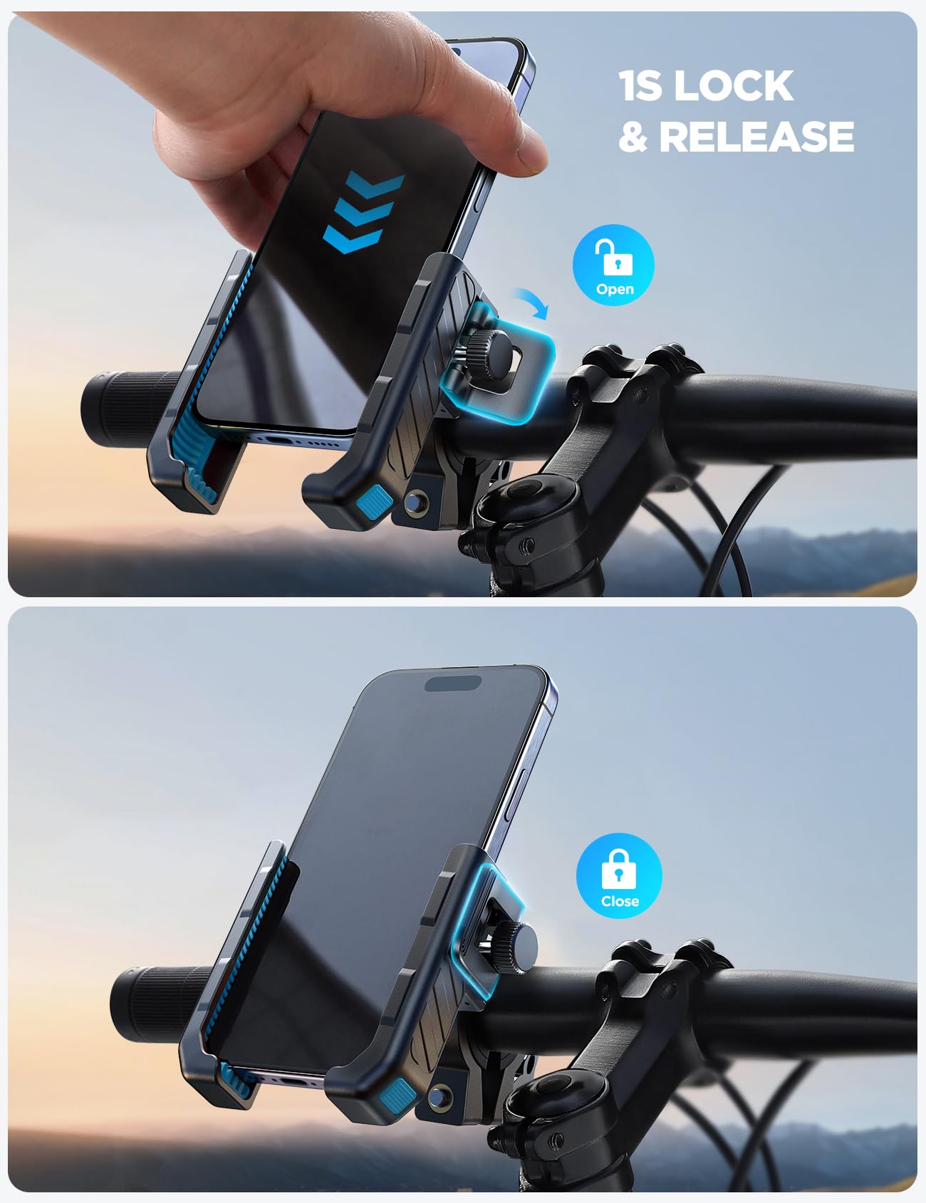 JOYROOM Motorcycle Bike Phone Holder Mount - [Not Block Camera] Bicycle Phone Holder Handlebar Cell Phone Clamp - [Silicone Wrapped] Scooter Phone Holder for iPhone Samsung 4.7''-7'' Smartphones, Blue