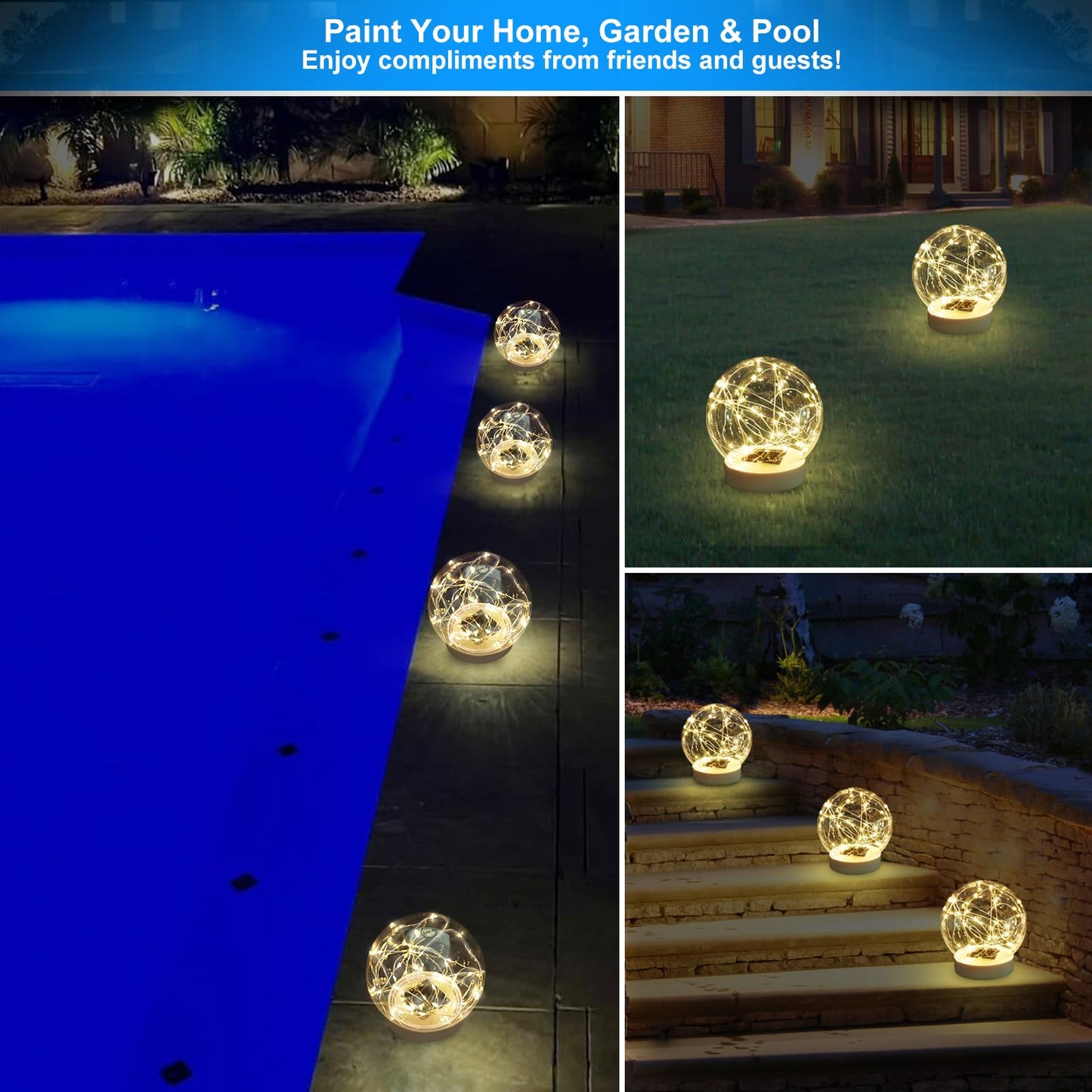LENONE Floating Pool Lights Solar Powered, 6.5 Inch Warm White Light Up Solar Pool Lights That Float, Updated Waterproof Floating Pool Balls for Patio Party Decor(2 Piece)