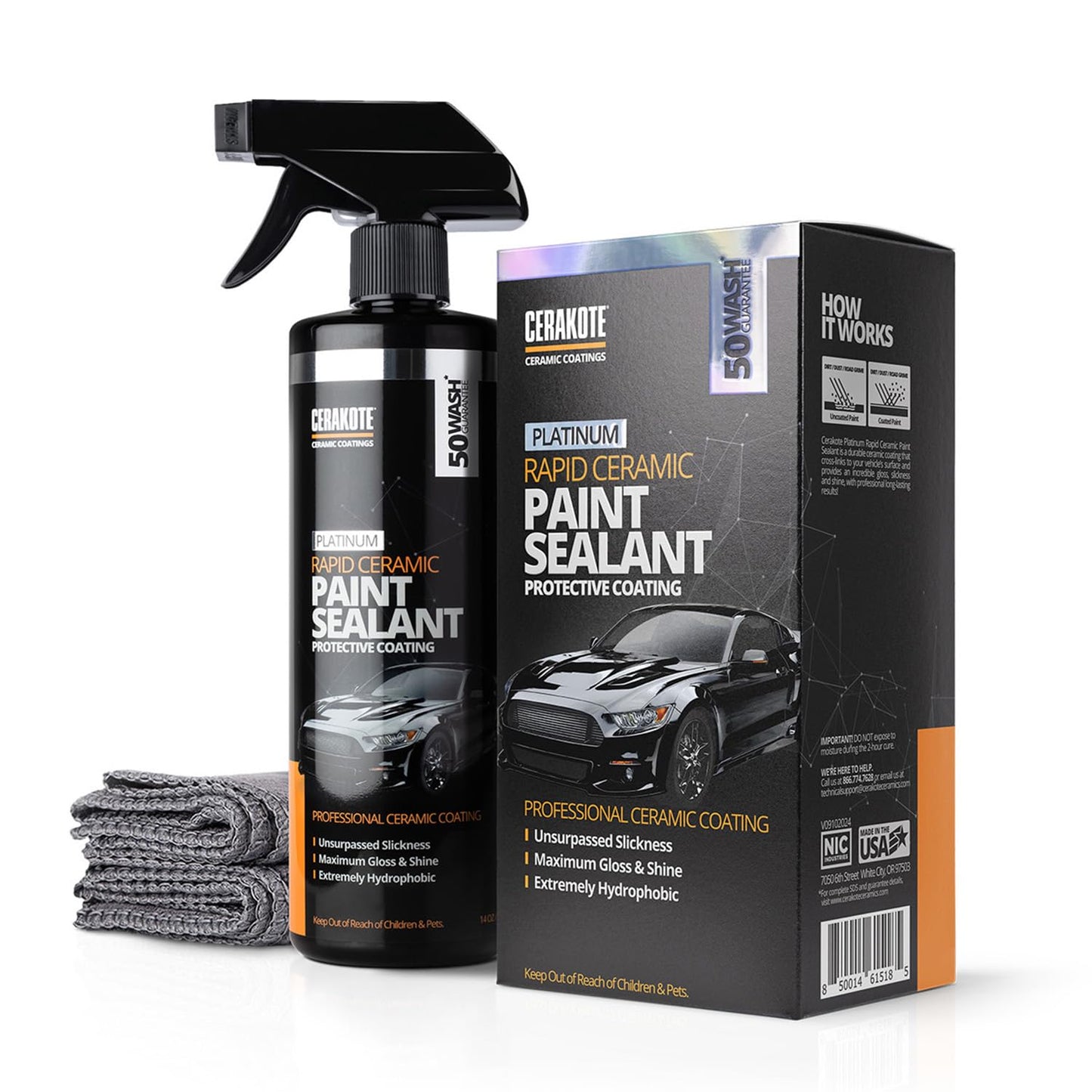 CERAKOTE® Platinum Rapid Ceramic Paint Sealant Spray - 14 oz. - 50 Wash Rating - Maximum Gloss & Shine – Extremely Hydrophobic – Unmatched Slickness - Ceramic Spray Coating