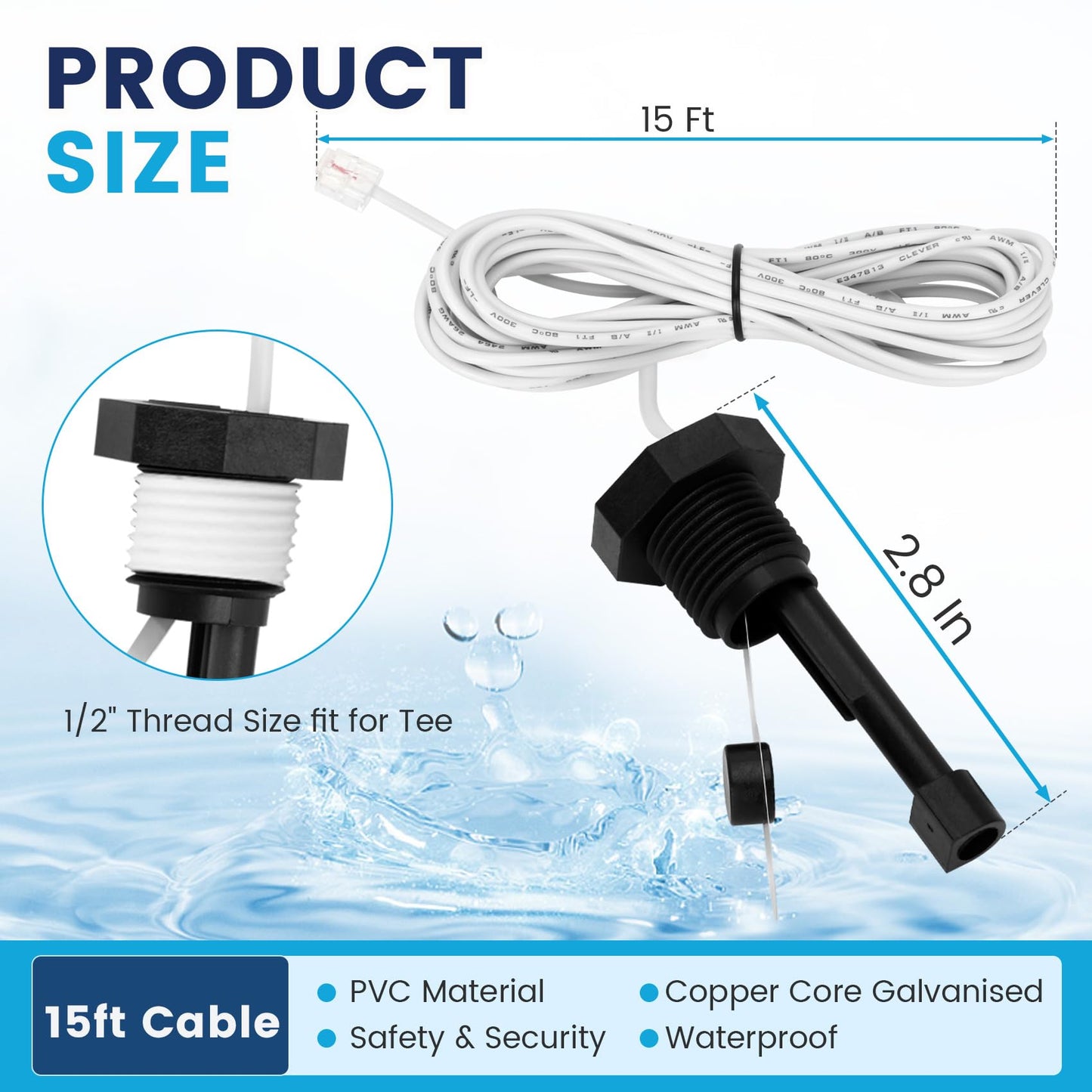 GLX-FLO-RP Flow Switch Assembly for All Hayward Goldline Aquarite Salt Systems, Metal Induction Structure Pool Flow Sensor Suitable Hayward Salt Cell & Chlorine Generator with 15-Feet Cable(White)