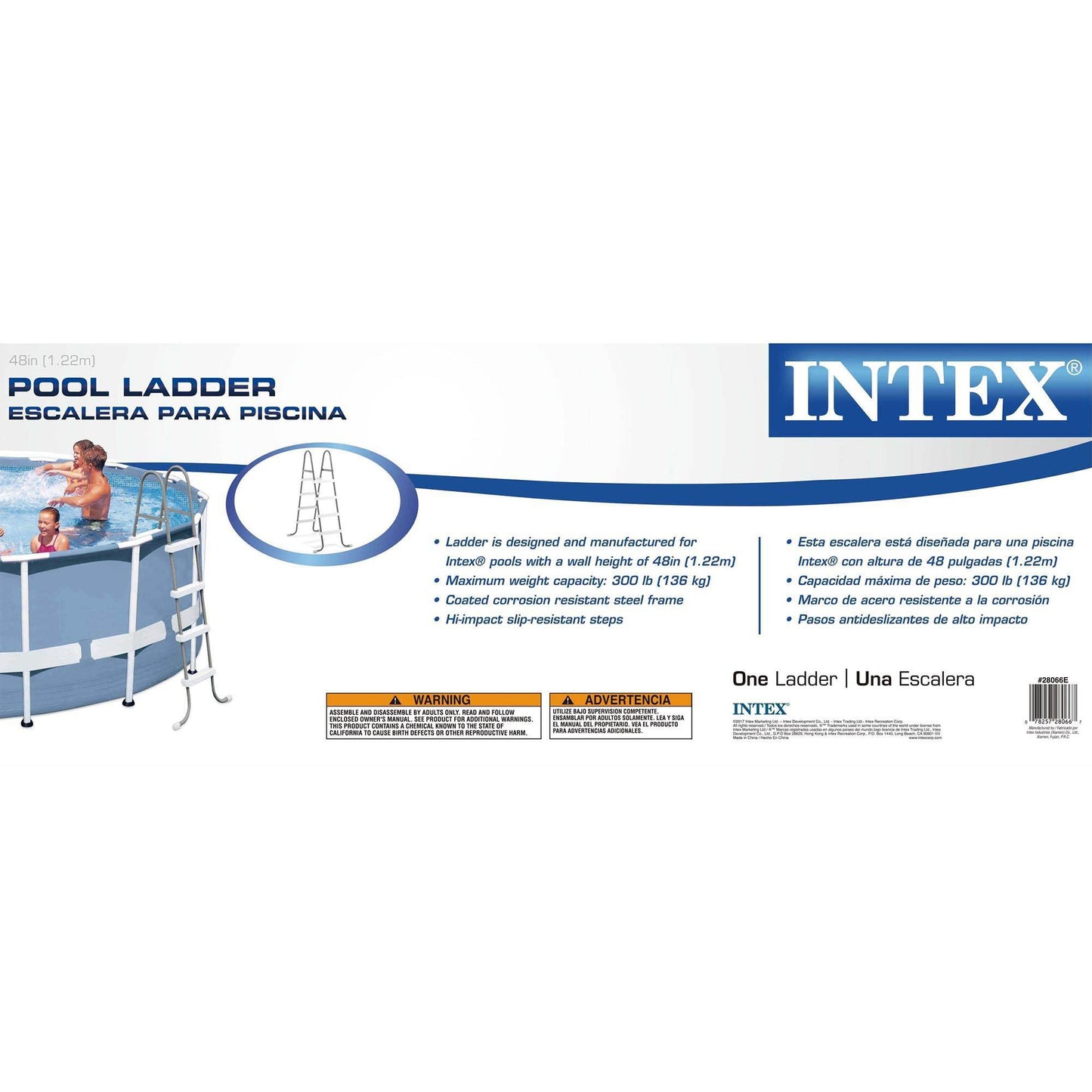 Intex Steel Frame Above Ground Swimming Pool Entry/Exit Ladder for 48" High Wall Pools, 300 Pound Capacity, Accessory Only, Pool Not Included