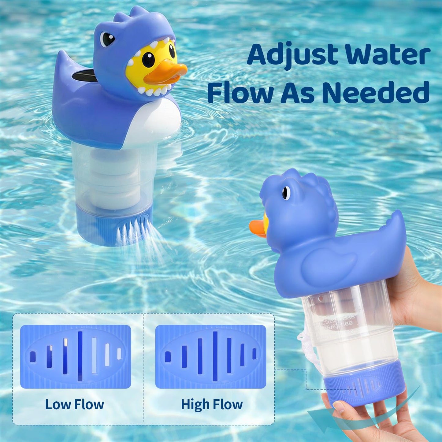 Housolution Solar Pool Chlorine Floater, Floating Chlorine Dispenser with Light, Fits 4x3in Tablets, Adjustable Release, Easy Opening & Anti-Sinking, Tablet Floater for Pool Hot Tub SPA, Duck