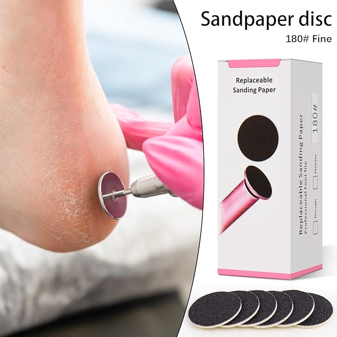 Sanding Paper Discs with Metal Nail Drill Bit Pedicure Sanding Disc 100pcs Sandpaper Discs 25mm Foot File Sandpaper Discs #180 Grits for Manicure Pedicure(Black)