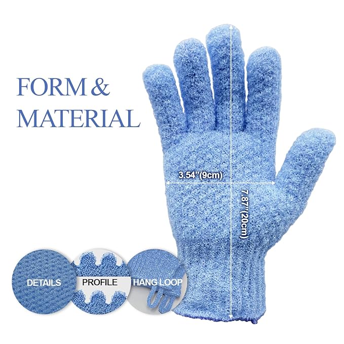 Evridwear Exfoliating Glove for Shower Men and Women, Dual Texture Bath Body Scrub Gloves Dead Skin Cell Remover for Home Spa, Massage, with Hanging Loop (1 Pair Moderate)