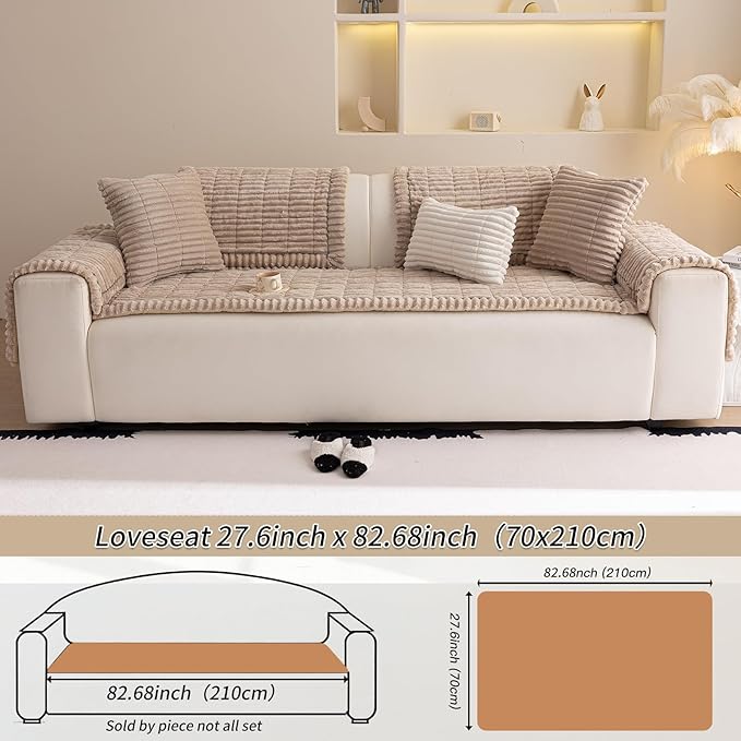 Couch Cover for Dogs Washable,Non Slip Fuzzy Durable Couch Covers for 3 Cushion Sofa Pet Friendly Sofa Cover Dog Thick Soft Slipcovers Protector Couches Mat Bed (Brown, 27.6" x 82.7"/70 x 210cm)