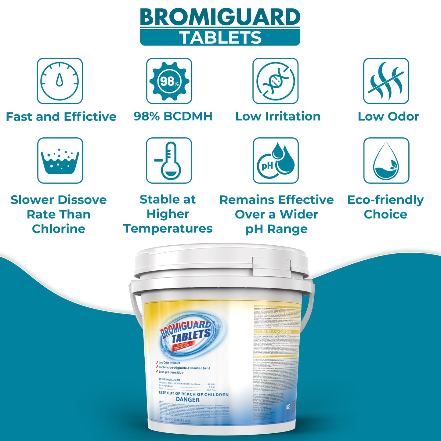 1 Inch Bromine Tablets | Brominating Chemical Sanitizer for Spas, Hot Tubs or Indoor Pools - Low Odor, Less Irritation, Pre-Stabilized, Long-Lasting, Chlorine Alternative - 8 lbs