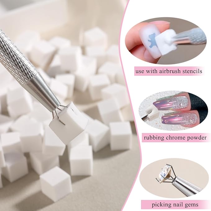 100Pcs Soft Nail Sponges for Ombre, Gradient Effect White Nail Art Sponges With Grabbing Pen 6Pcs Wedge Sponges Aura Nails Ombre Nail Brush Professional Accessories Manicure Salon Supplies