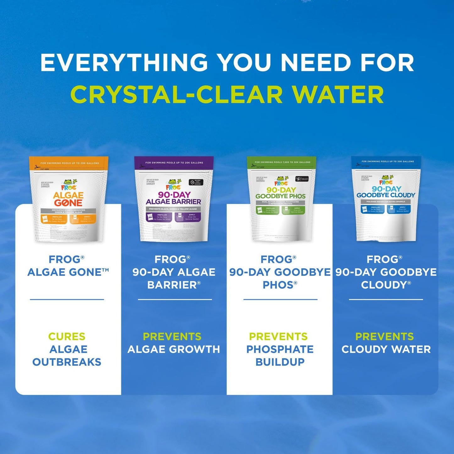 FROG Algae Gone - Dry Formula Algaecide Removes Green and Yellow Algae for In-Ground & Above-Ground Pools up to 20,000 Gallons - Chemical Pool Maintenance & Treatment - 2 Pods