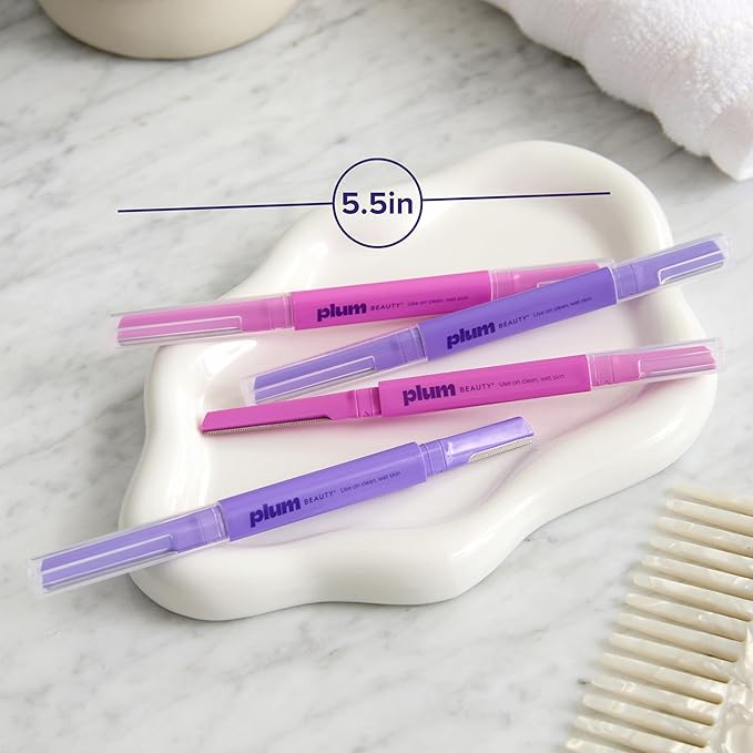Plum Beauty Double-Sided Dermaplaning Razors (4-Pack) Ã¢ÂÂ Dual-Blade Facial Razors for Women - Precision & Large Blades for Brows, Upper Lip, & Cheeks - Peach Fuzz Remover & Exfoliating Face Tool