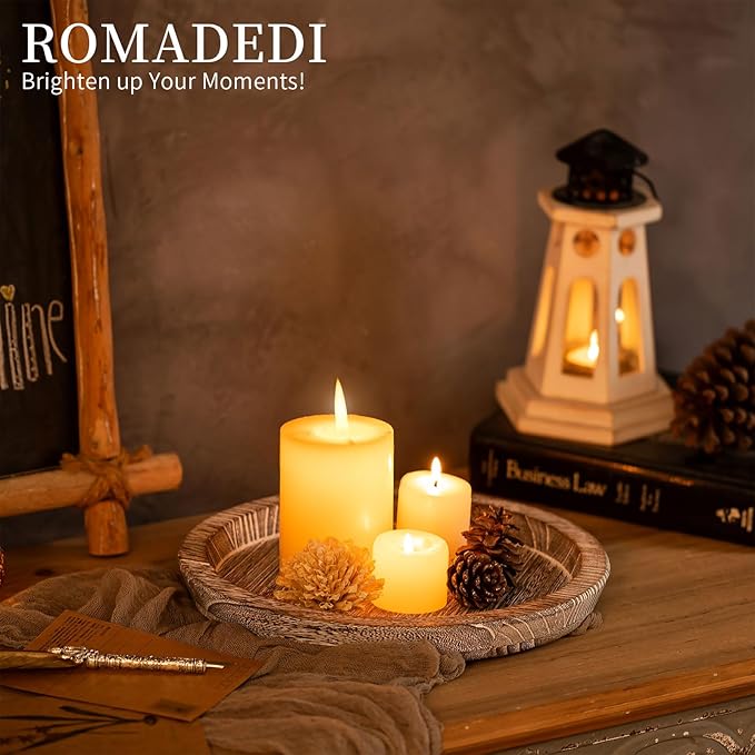 Wooden Decorative Tray Candle Holder: Romadedi Round Wood Tray Home Decor, Whitewash Rustic Trays for Farmhouse Dinning Table Kitchen Countertop Coffee Table Wedding Centerpiece, 11inch, Size L